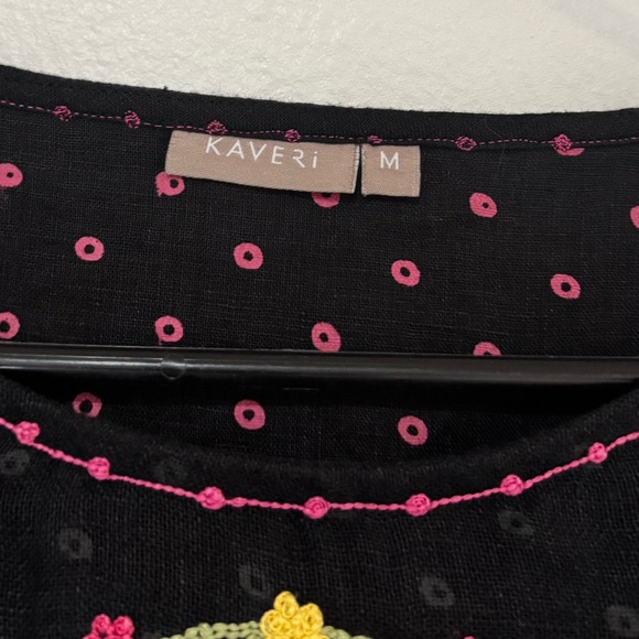 Kaveri‎ Embroidered Linen Black Dress With Floral Sz M - Picture 4 of 10